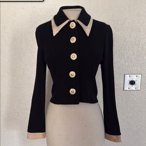 St John by Marie Gray Black and Tan Button-Up Jacket